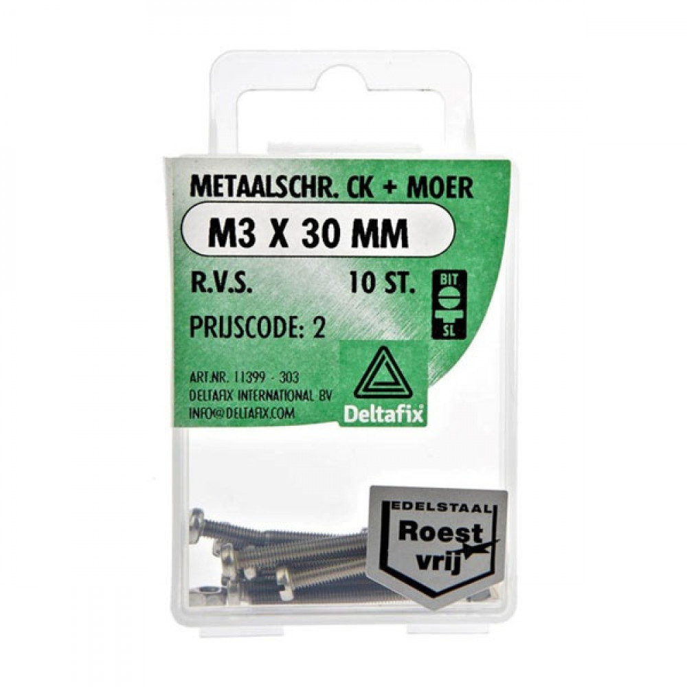 Deltafix Metaalschroef + Moer CK RVS CK M3x30mm 10st