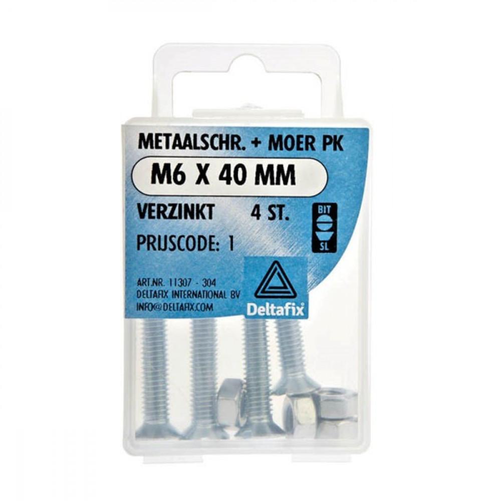 Metaalschroef + Moer PK Verzinkt M6x40mm 4st