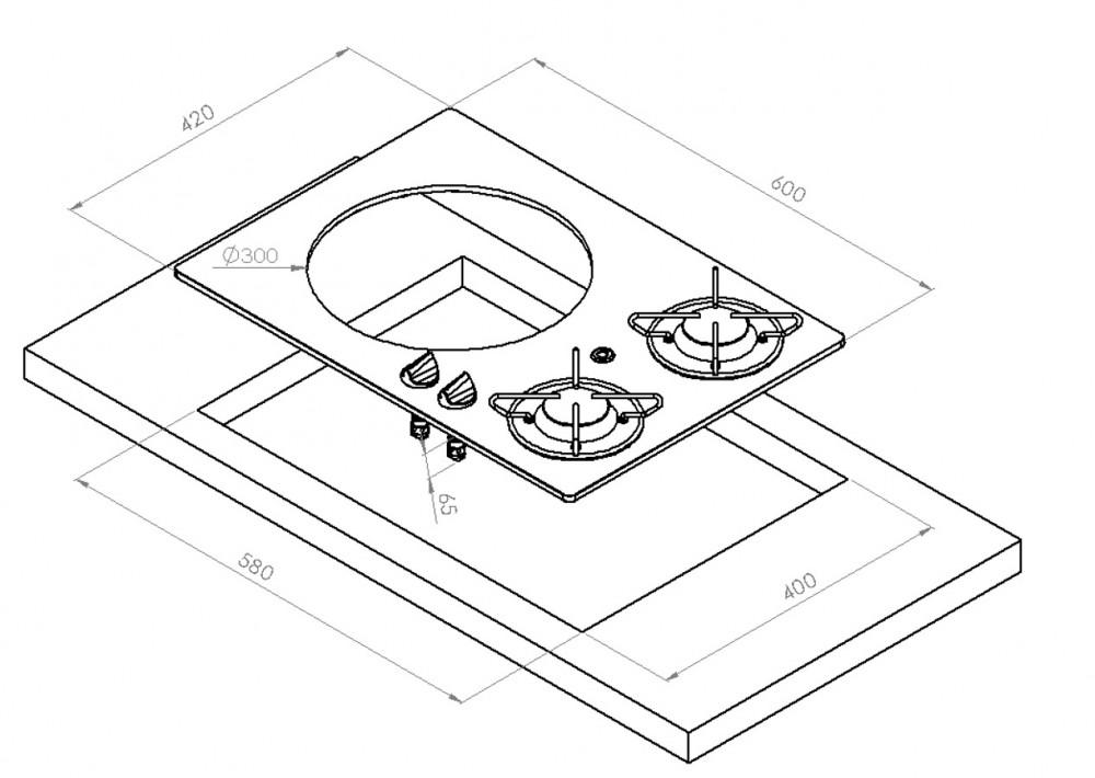 Kookplaat 2-Pits + Spoelbak 600x420