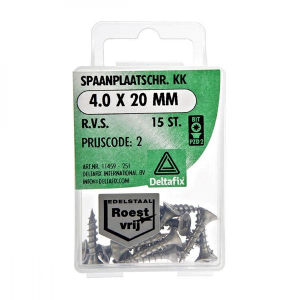 Deltafix Spaanplaatschroef KK RVS 4.0x20mm Set 15st