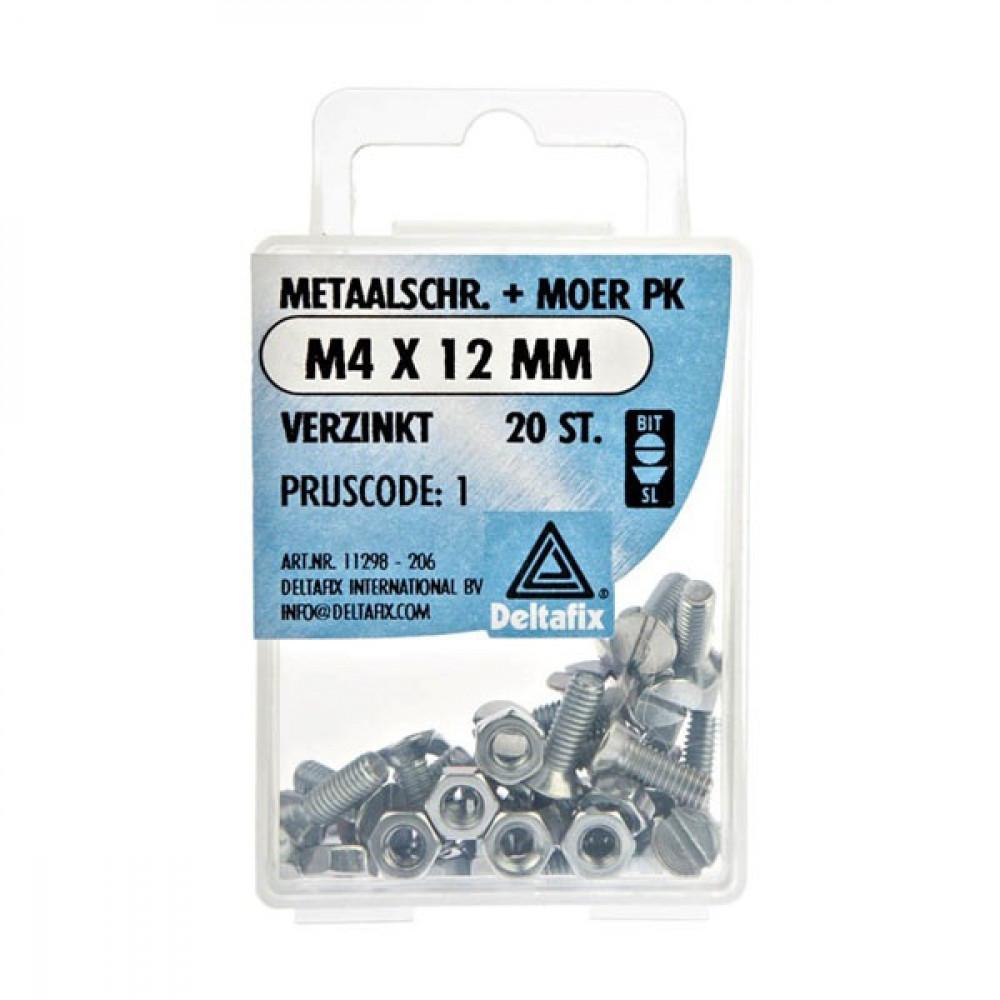 Metaalschroef + Moer PK Verzinkt M4x12mm 20st