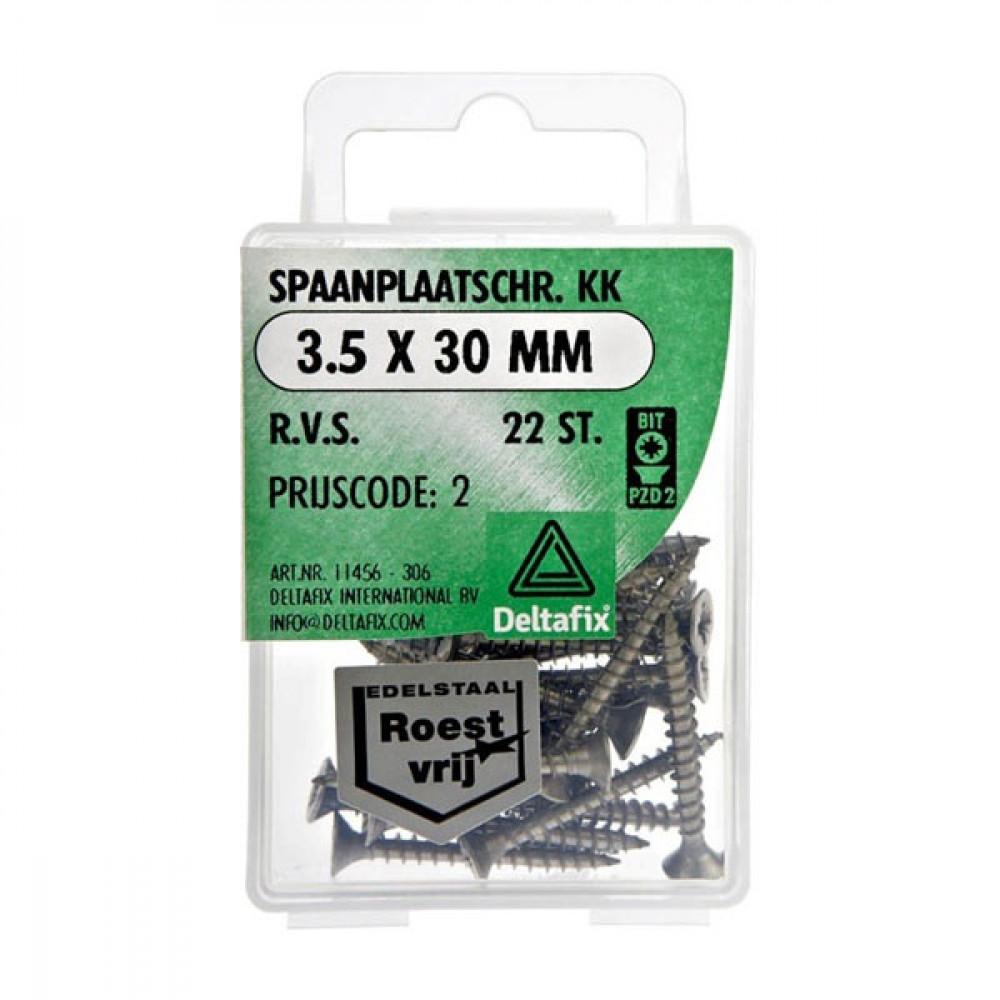 Deltafix Spaanplaatschroef KK RVS 3.5x30mm Set 22st