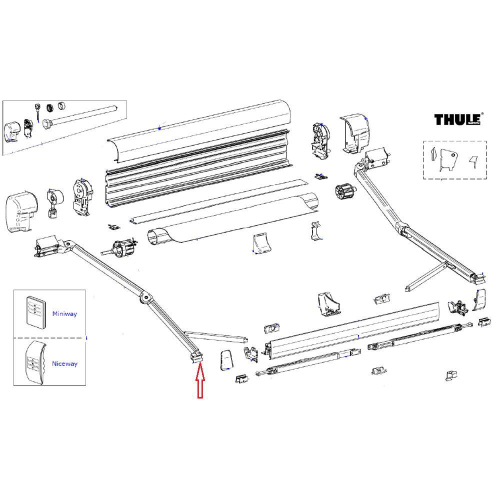 Thule 8000/ 9200 Eindstuk knikarm Leadrail links en rechts