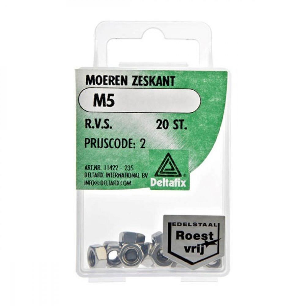 Deltafix Moer Zeskant RVS M5 Set 20st