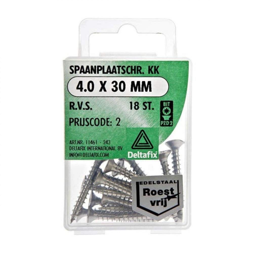 Deltafix Spaanplaatschroef KK RVS 4.0x30mm Set 18st