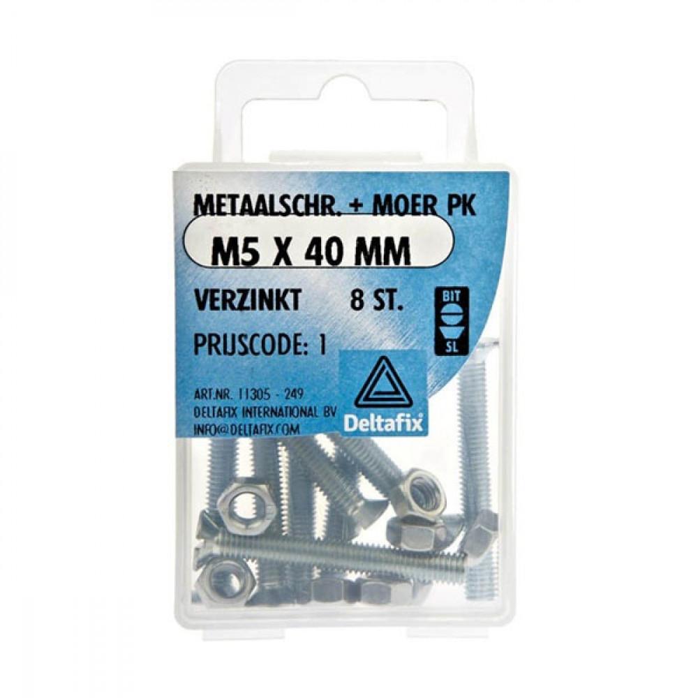 Metaalschroef + Moer PK Verzinkt M5x40mm 8st