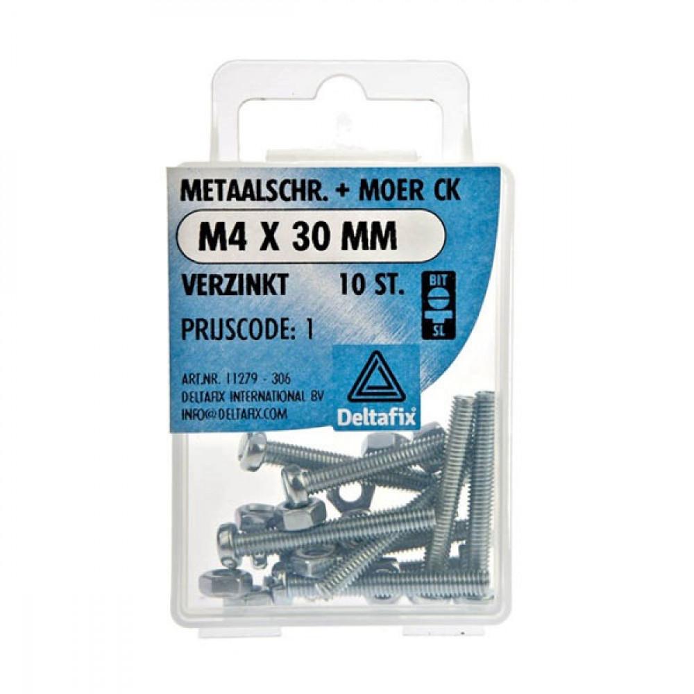 Deltafix Metaalschroef + Moer CK Verzinkt CK M4x30mm 10st