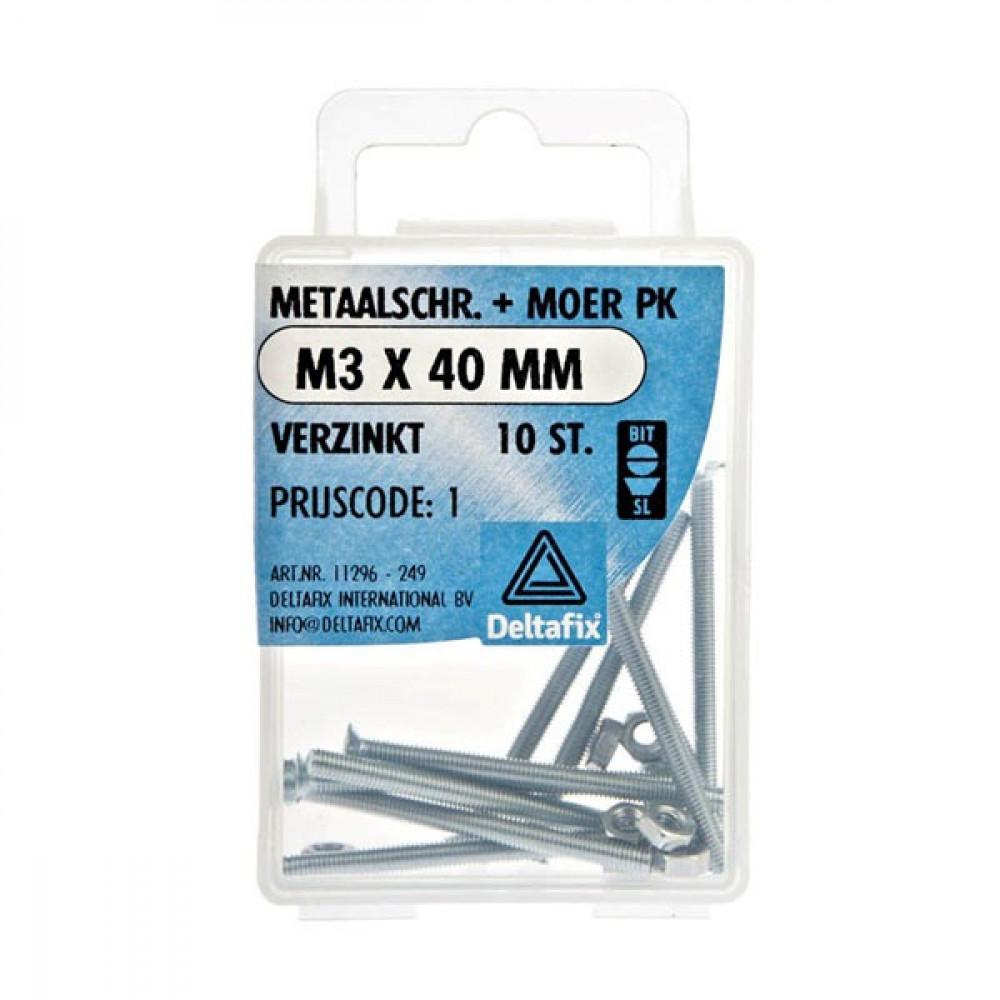 Metaalschroef + Moer PK Verzinkt M3x40mm 10st