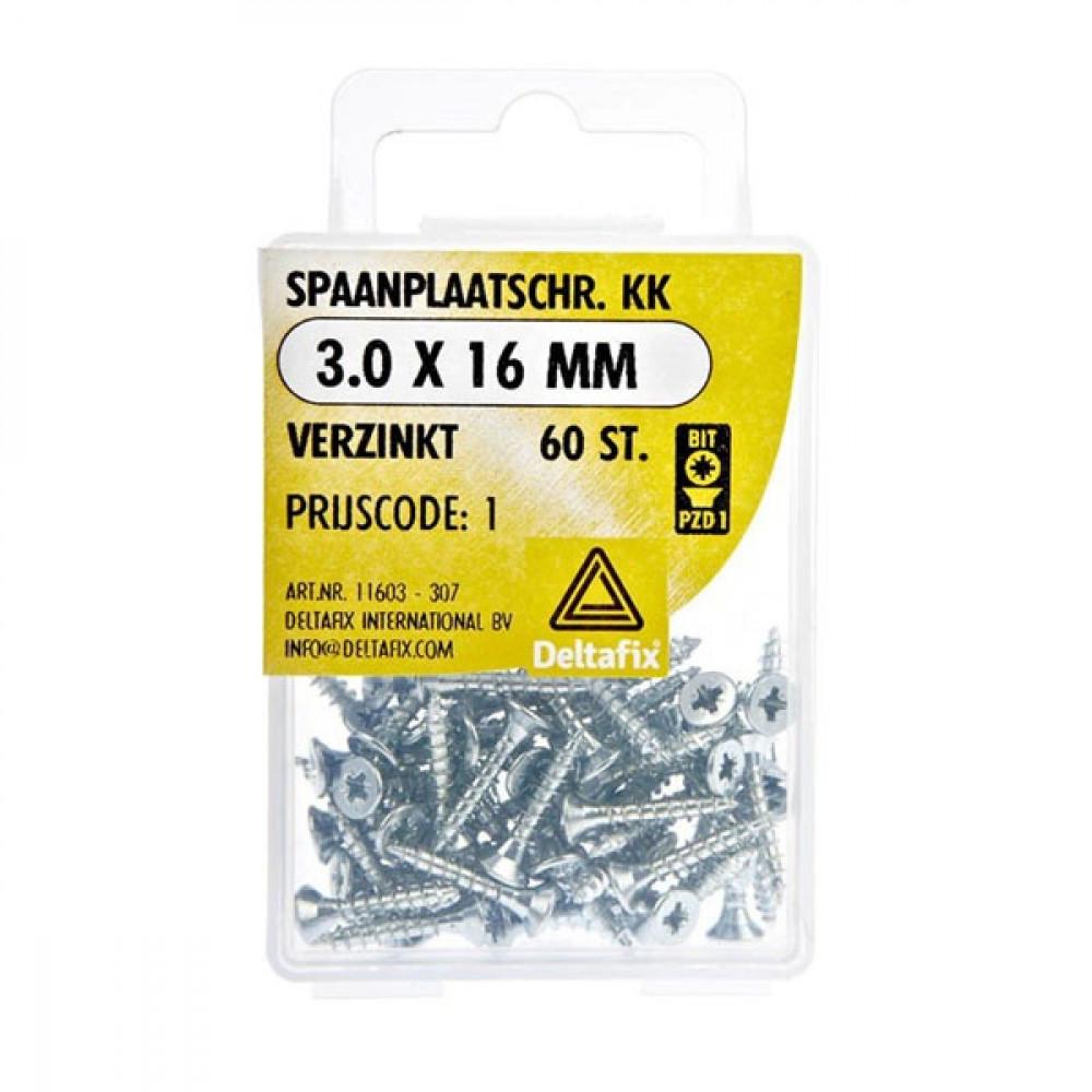 Deltafix Spaanplaatschroef KK 3.0x16mm Set 60st