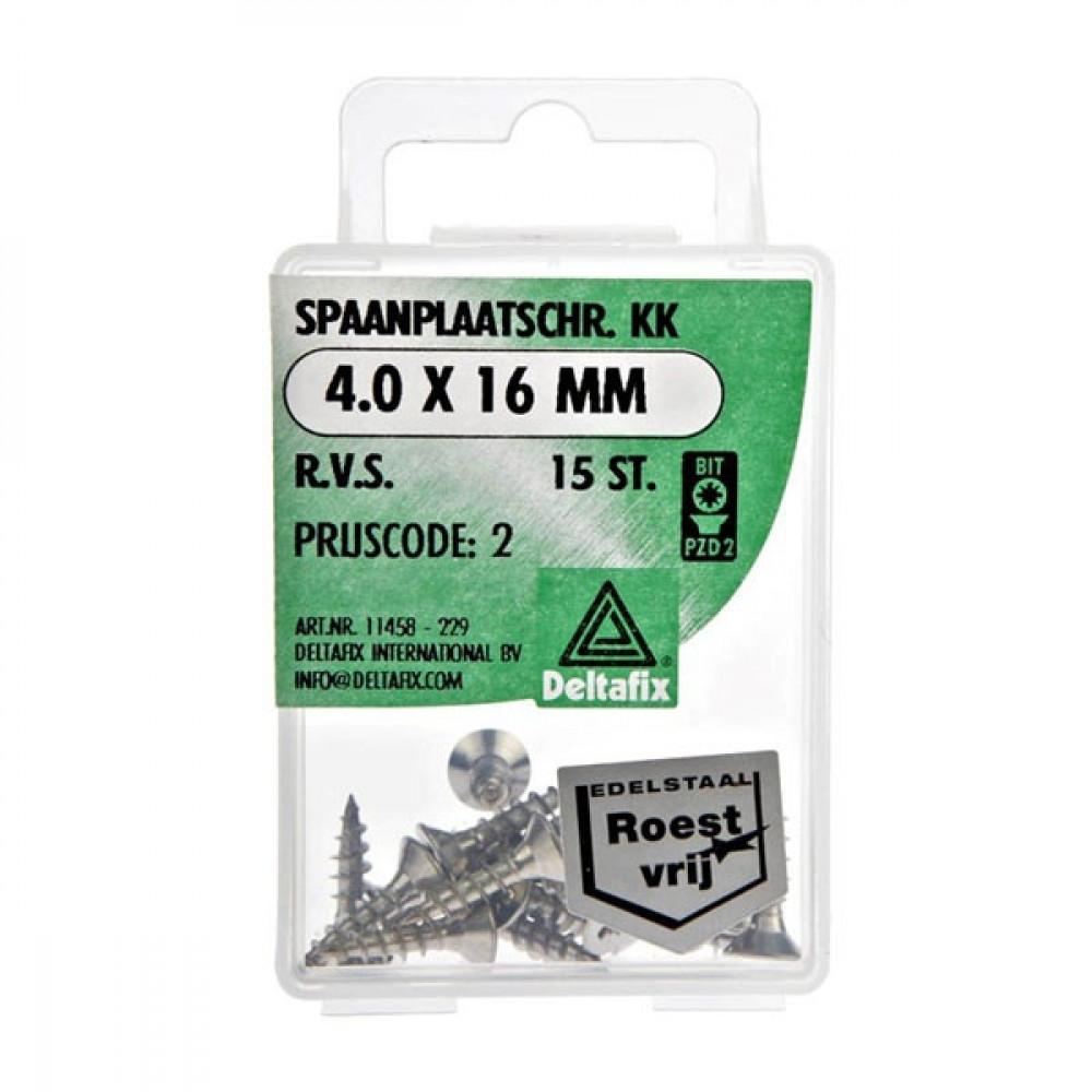 Deltafix Spaanplaatschroef KK RVS 4.0x16mm Set 15st