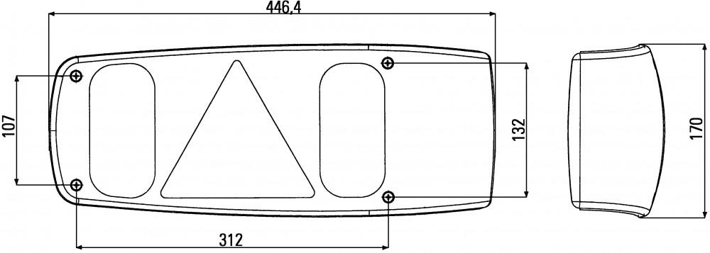 Hella Achterlicht Caraluna I Rem/ Knipper/ Achteruitrij/ Zijmarkering/ Driehoek Reflector Rechts