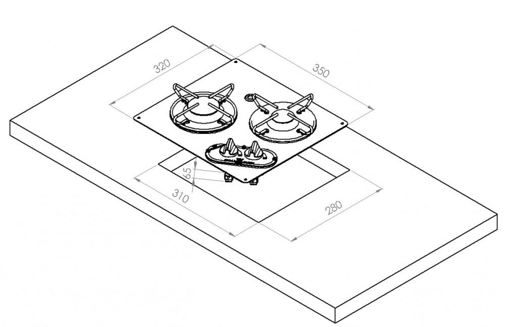 RVS Kookplaat 2-Pits 350x320