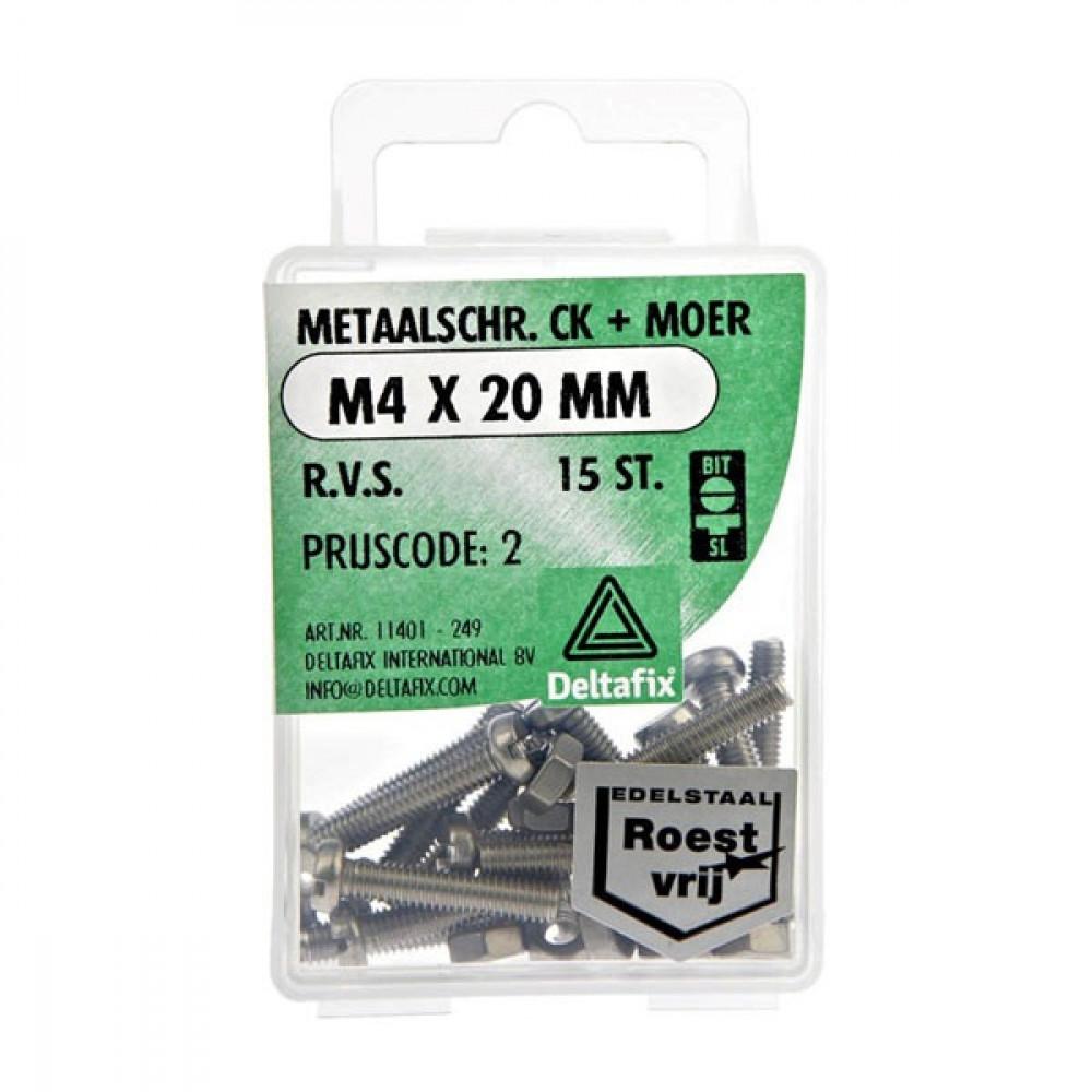 Metaalschroef + Moer CK RVS CK M4x20mm 15st