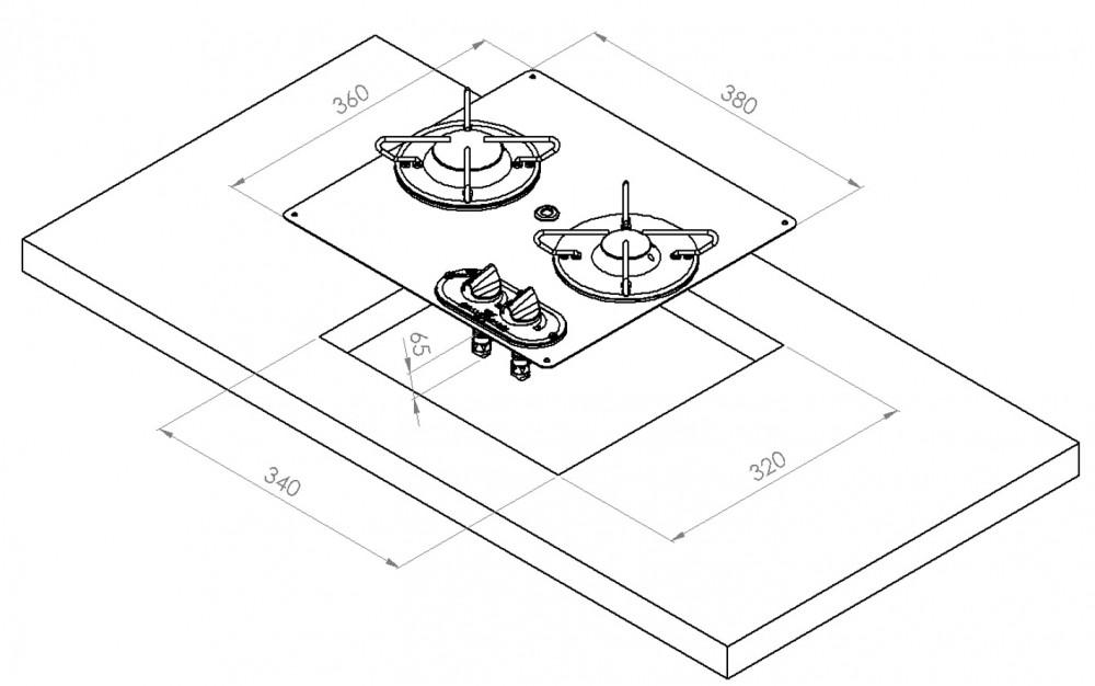 RVS Kookplaat 2-Pits 380x360