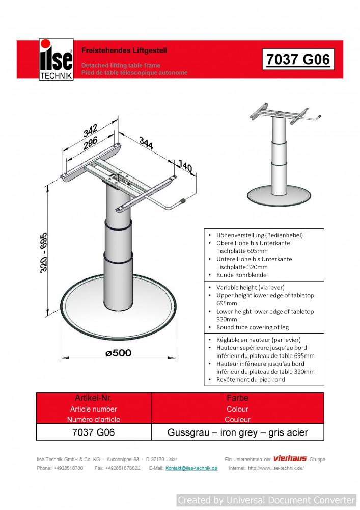 Ilse Vrijstaande Lifttafelpoot 7037 G06 32/69.5cm