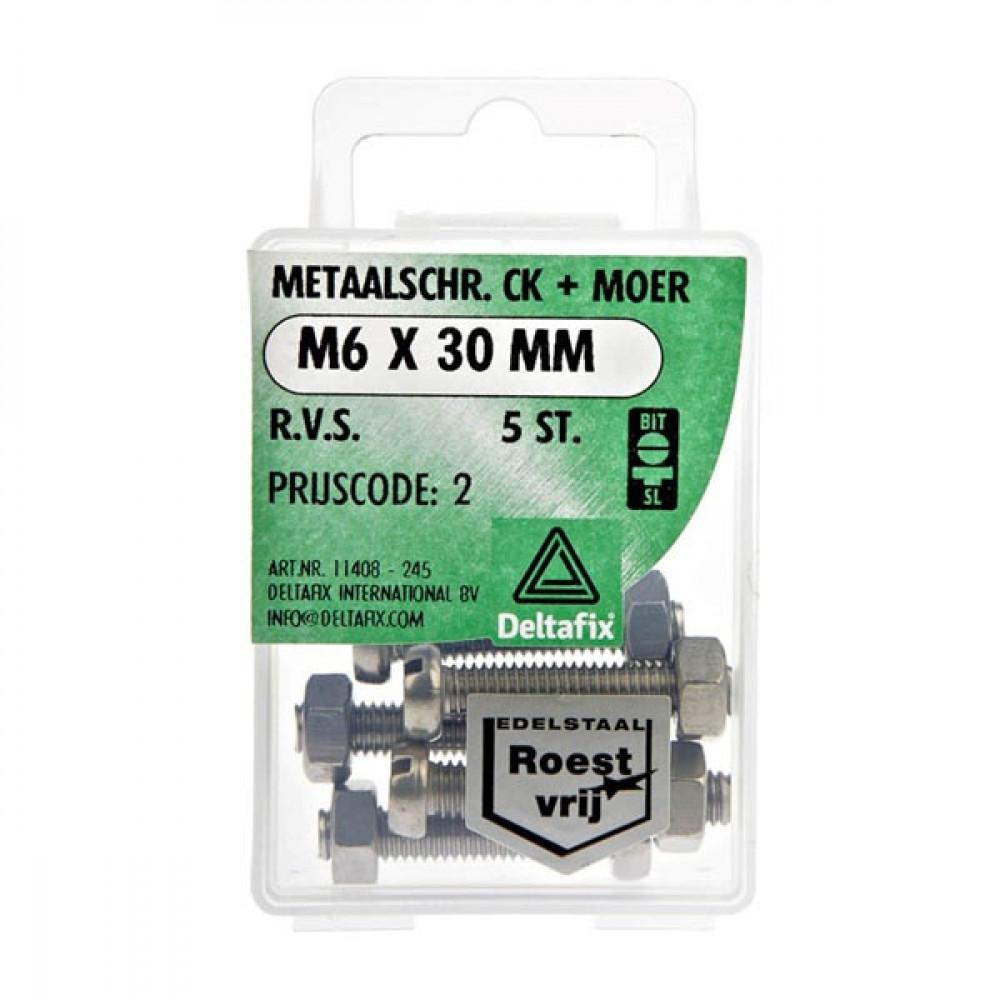 Metaalschroef + Moer CK RVS CK M6x30mm 5st