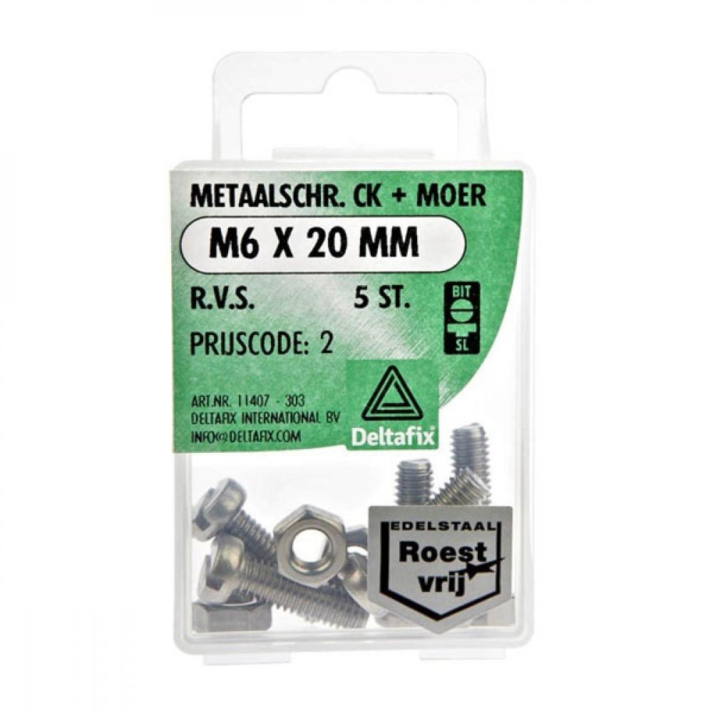 Metaalschroef + Moer CK RVS CK M6x20mm 5st